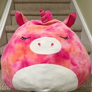 24 in Squishmallow named Henley pink Tye Dye unicorn.